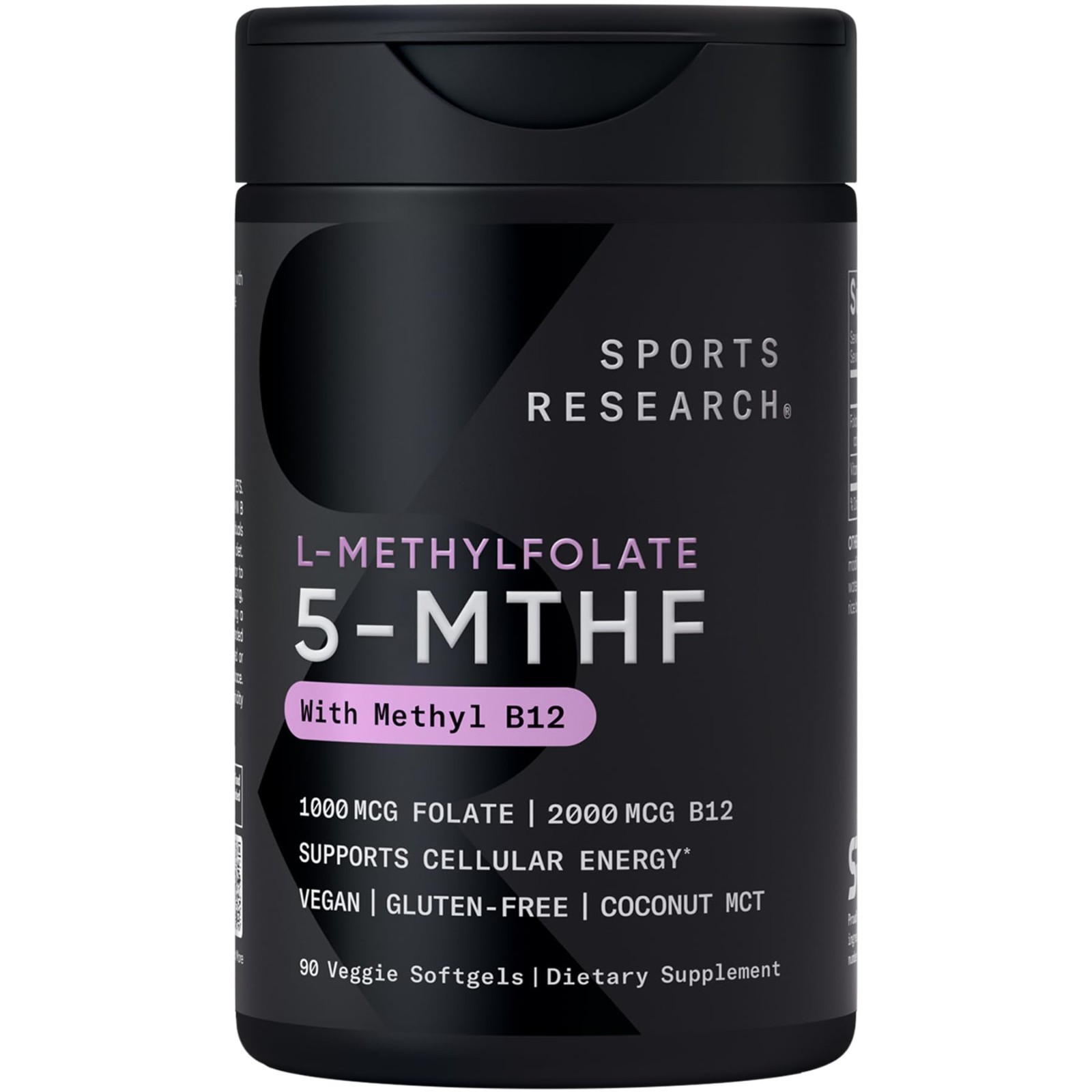 5-MTHF Methyl Folate & B12, 90 Plantgels | Vegan, Non-GMO, Gluten Free | Energy
