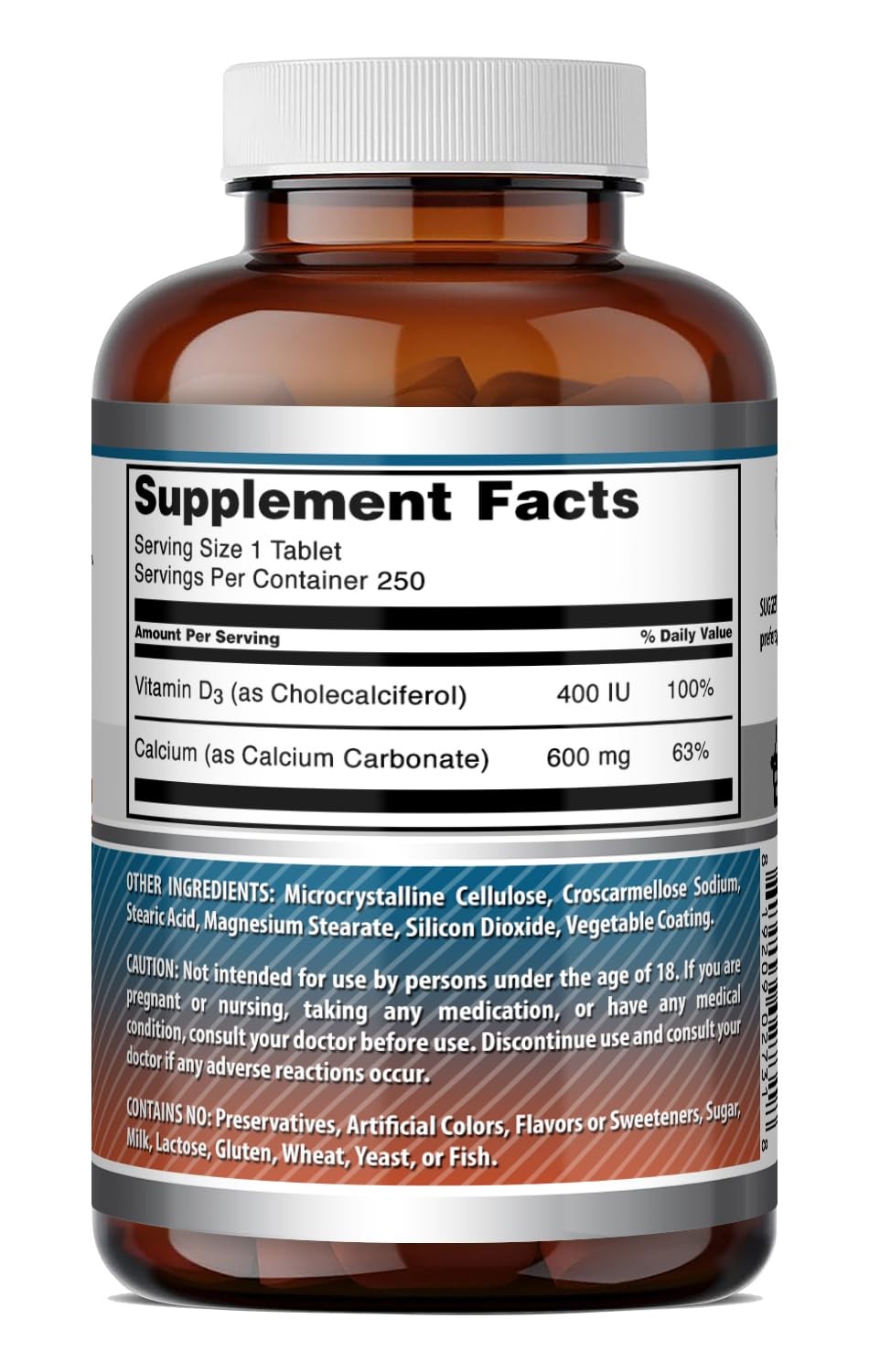 Amazing Formulas Calcium 600 Mg with Vitamin D3 400 IU 250 Count (Pack of 1)