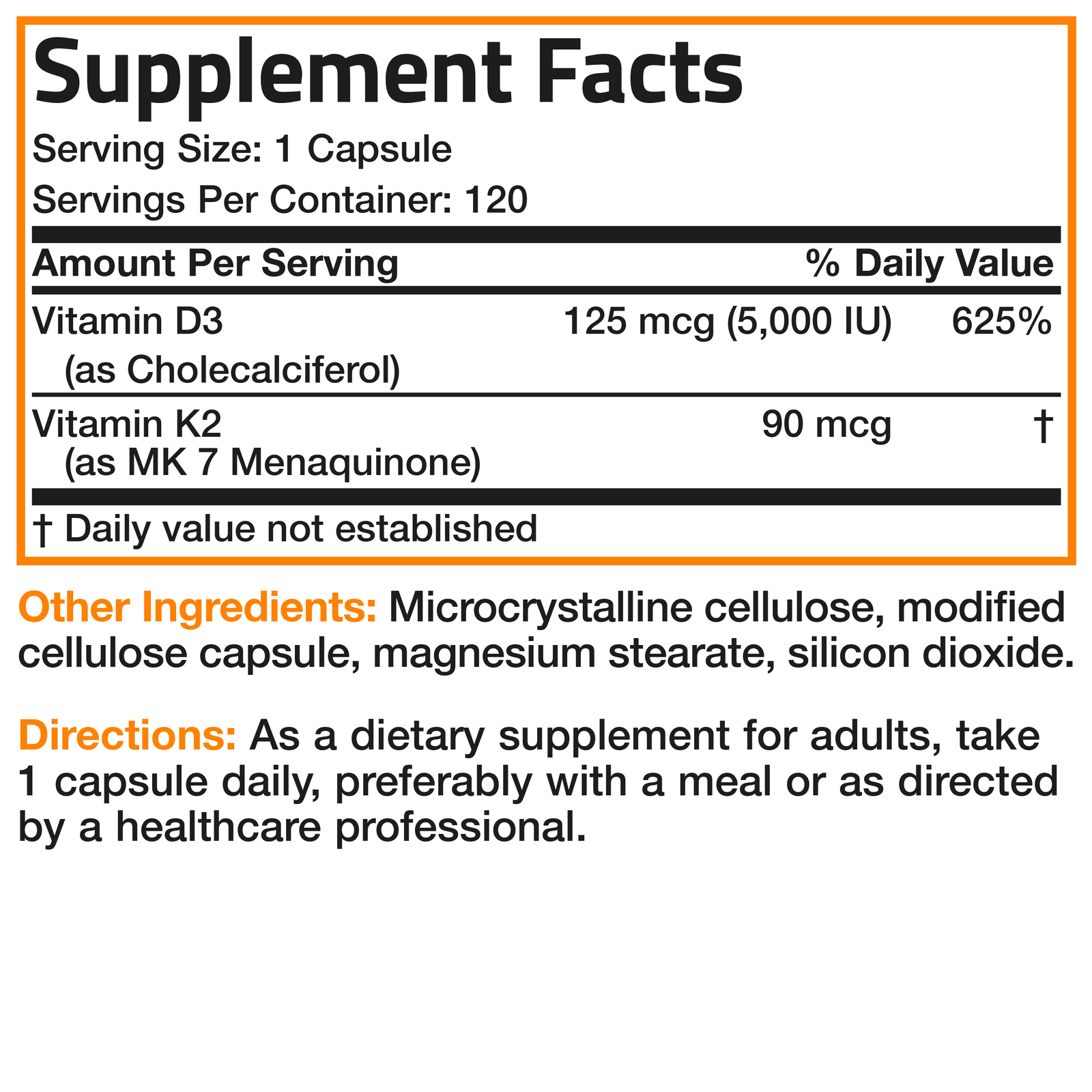 Vitamin K2 (MK7) w/ D3 Bone & Heart Health Non GMO & Gluten Free Easy to Swallow