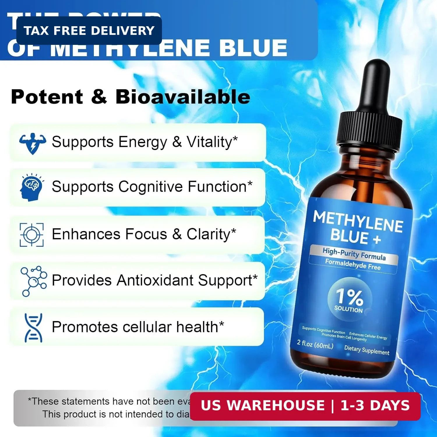 Blue Supplement – Pharmaceutical Grade, 2 FL OZ, 1% USP Grade, Liquid