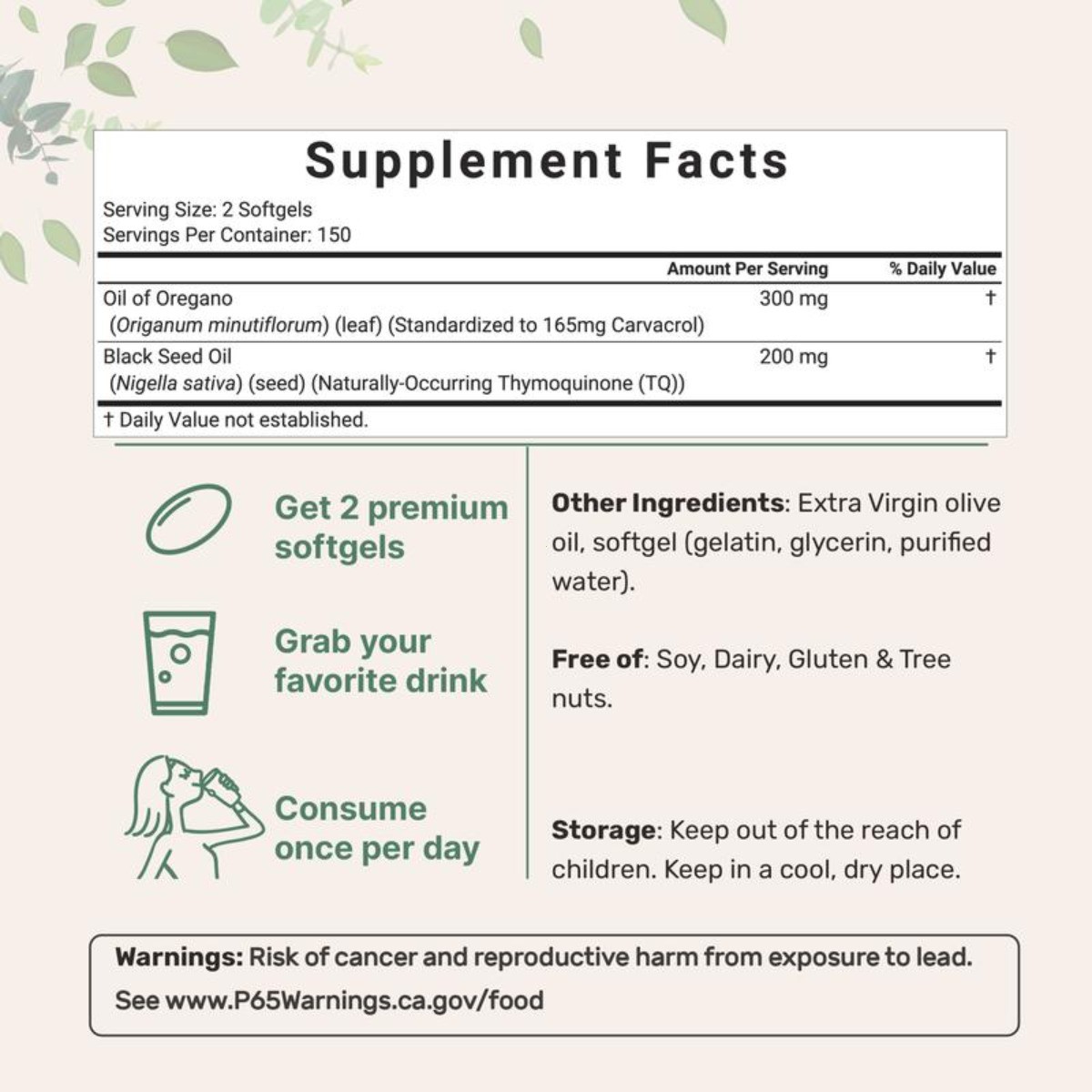 Oil of Oregano Softgels 6000mg with Black Seed Oil, High Carvacrol 300 Count