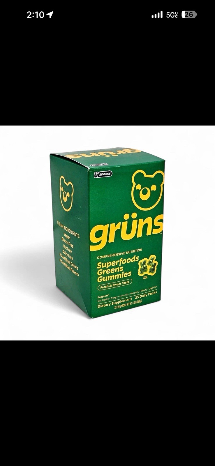 Gruns Adult Organic Superfood Greens Multivitamin Gummies, 25 Count 01/2027 Exp