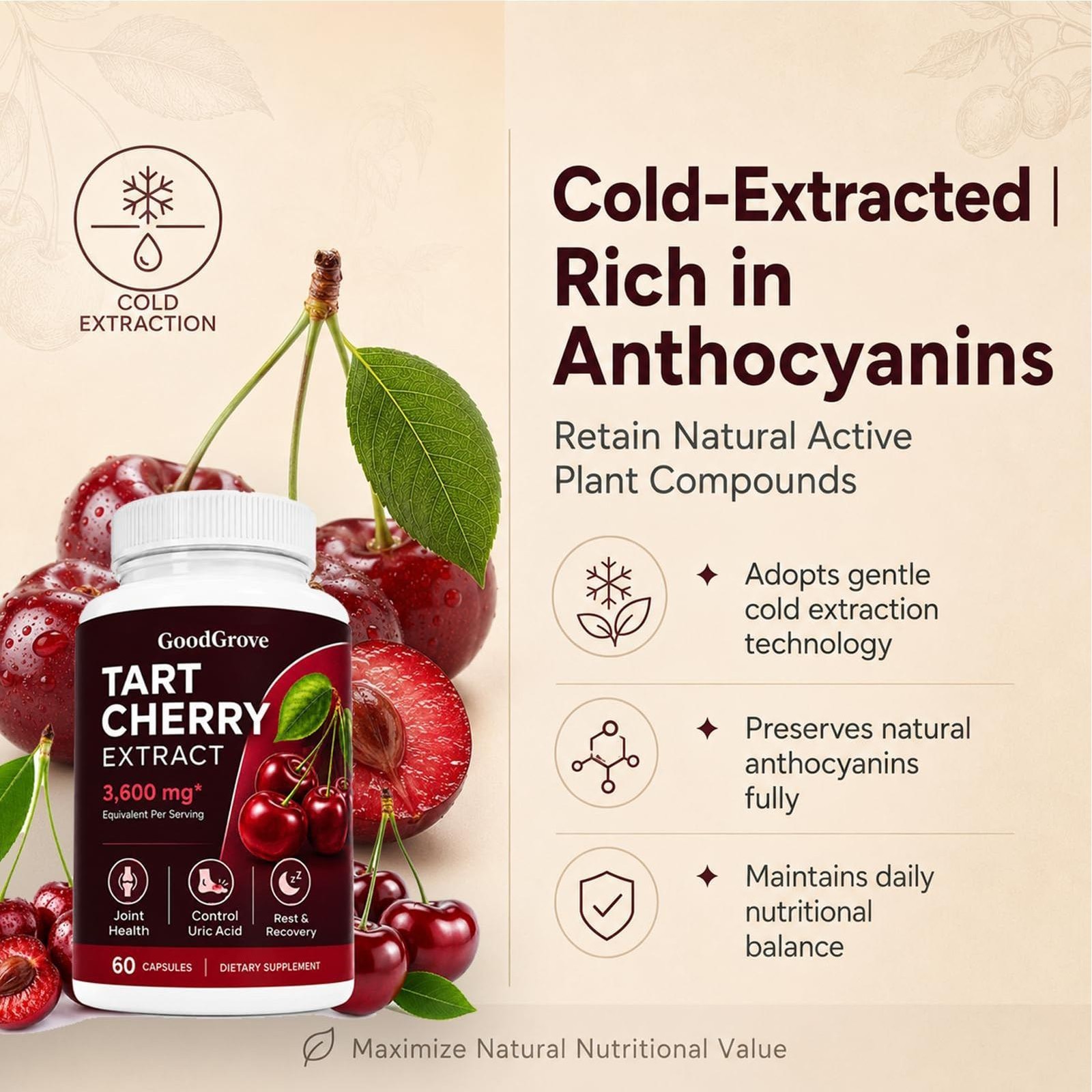 2Pcs Good Grove Tart Cherry Extract,Goodgrove Tart Cherry Cold Extracted,60Ct