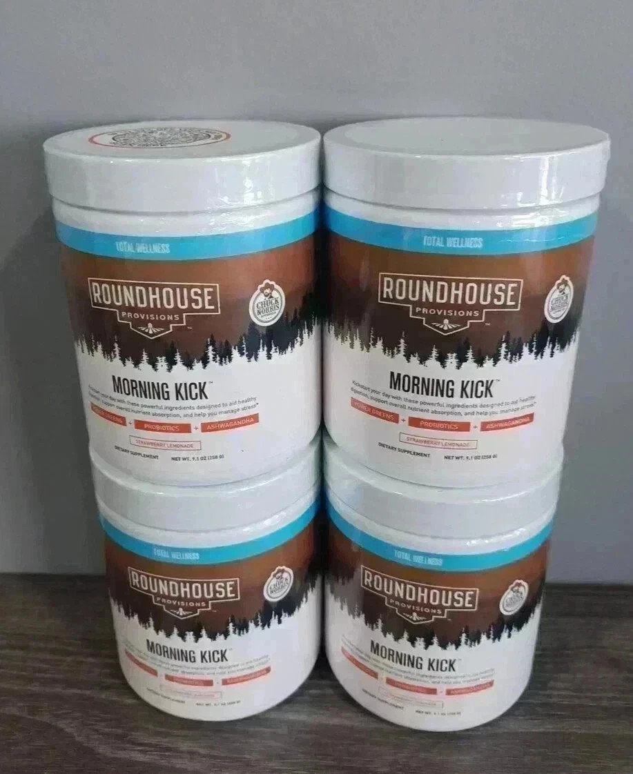 4 Pack Roundhouse Morning Kick Digestive Supplement Powder Strawberry Quick SHIP