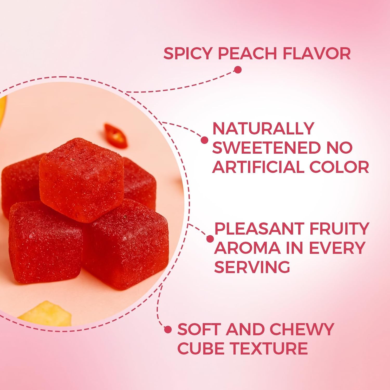 1~5 Bag Spicy Support Hot Peach Gummies Cubes for Calm and Relaxation 30 Gummies