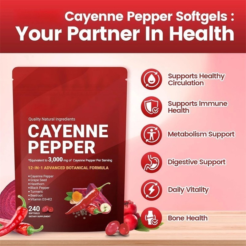 Cayenne Pepper Softgels Supplement, Supports Leg 240 Vein, Softgels /1 Bag US