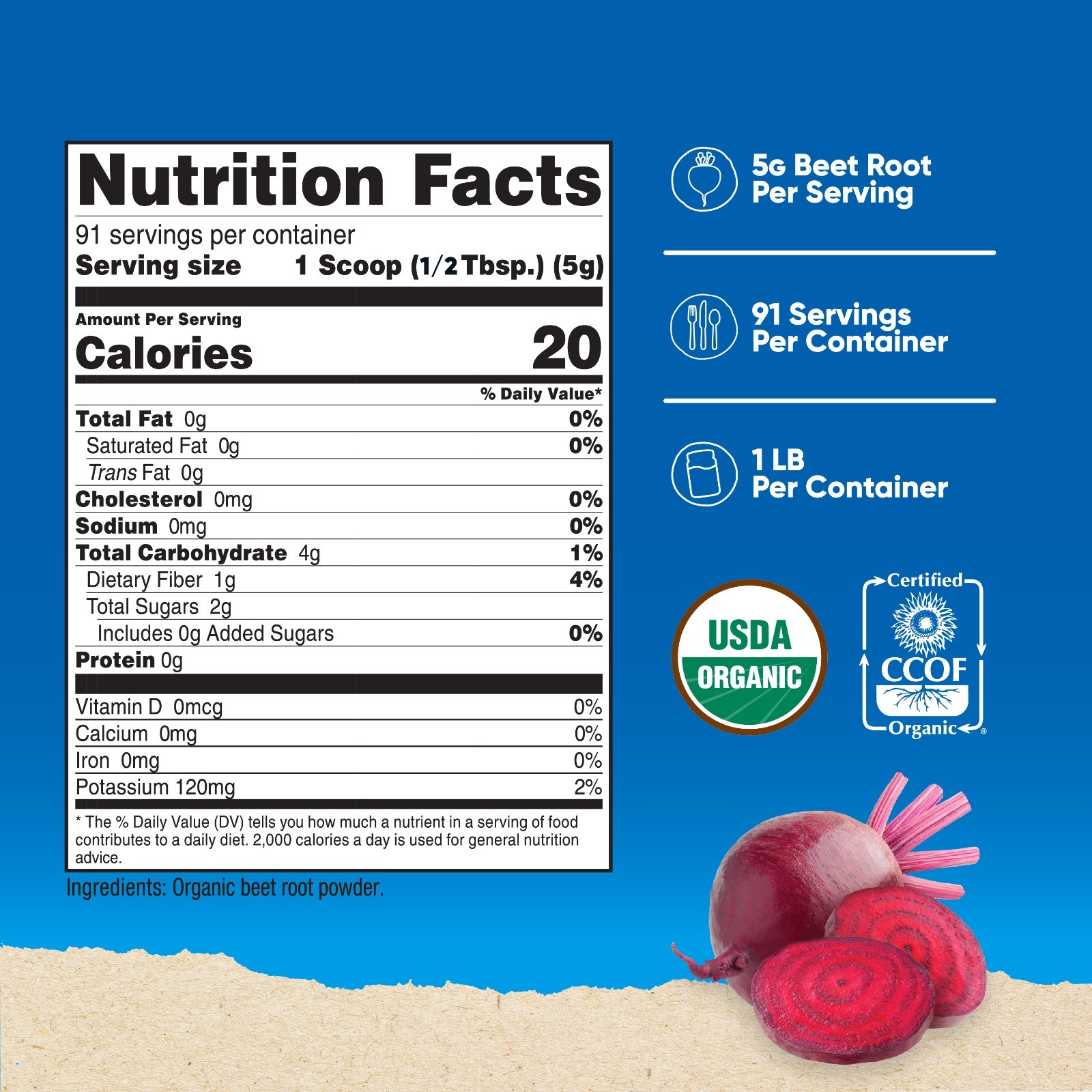 Nutricost Organic Beet Root Powder 1 LB – Superfood, Certified USDA Organic
