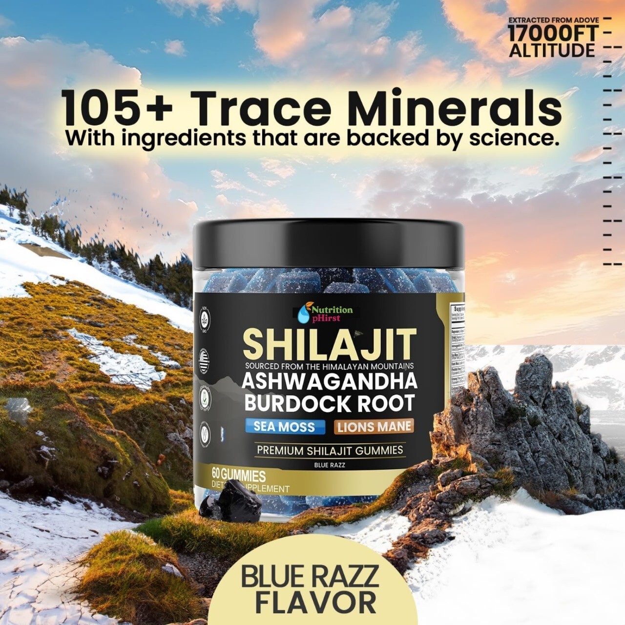 pure Shilajit Gummies 1000Mg, Sea Moss 400Mg, Ashwagandha 1000Mg 105+ Trace M