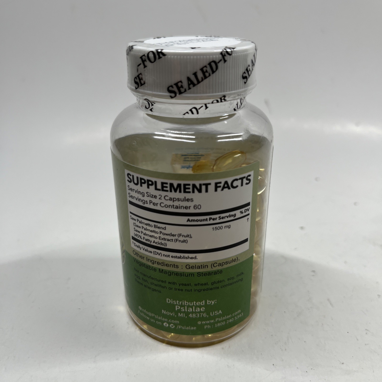 Pslalae Saw Palmetto 1500 mg – 120 Capsules for Natural Vitality Exp 10/26