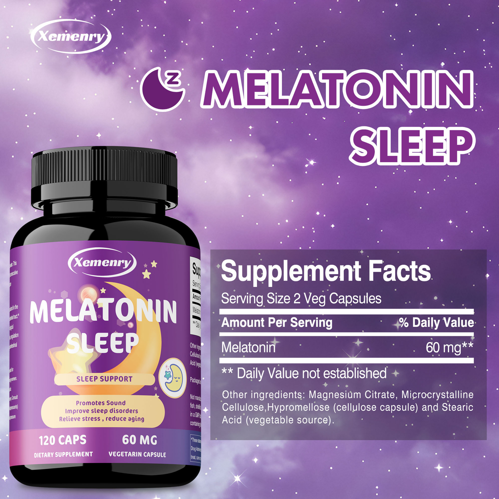 Melatonin 60mg – Night Sleep Aid, Fall Asleep Faster, Improve Sleep Quality