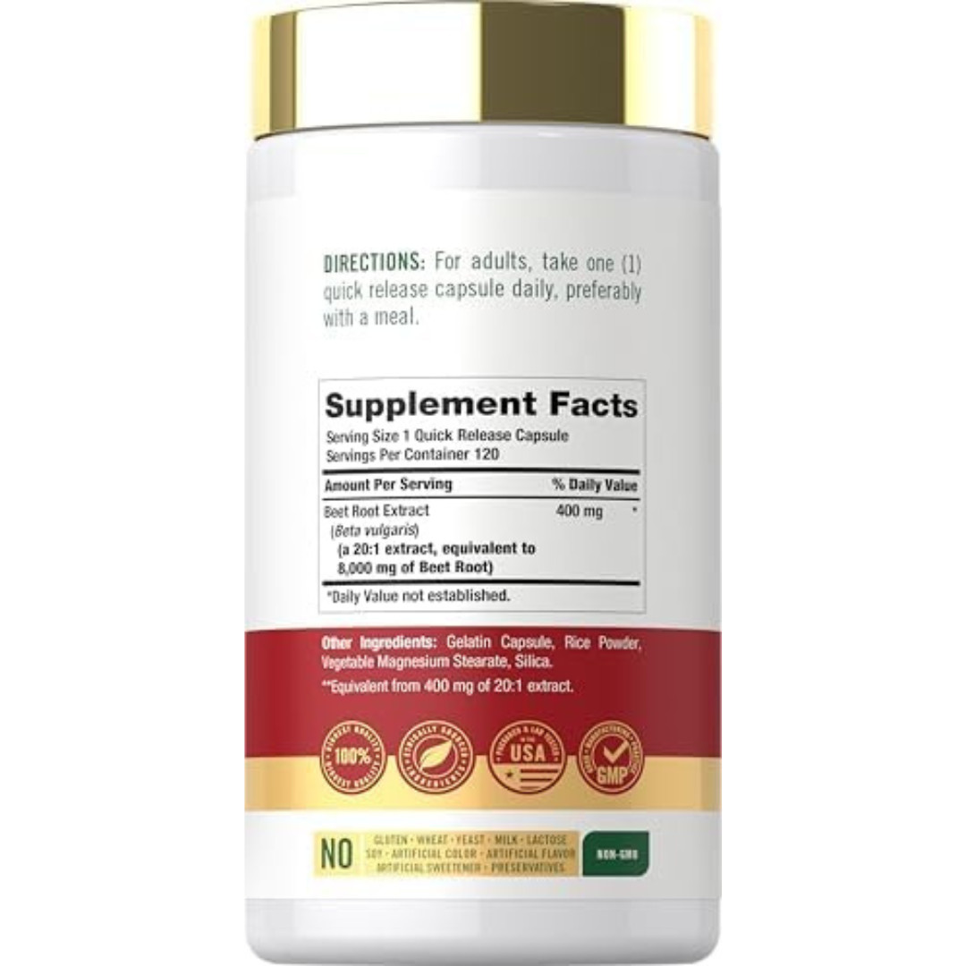 Beet Root Capsules | 8000mg | 120 Count | Non-GMO, Gluten Free | by Carlyle