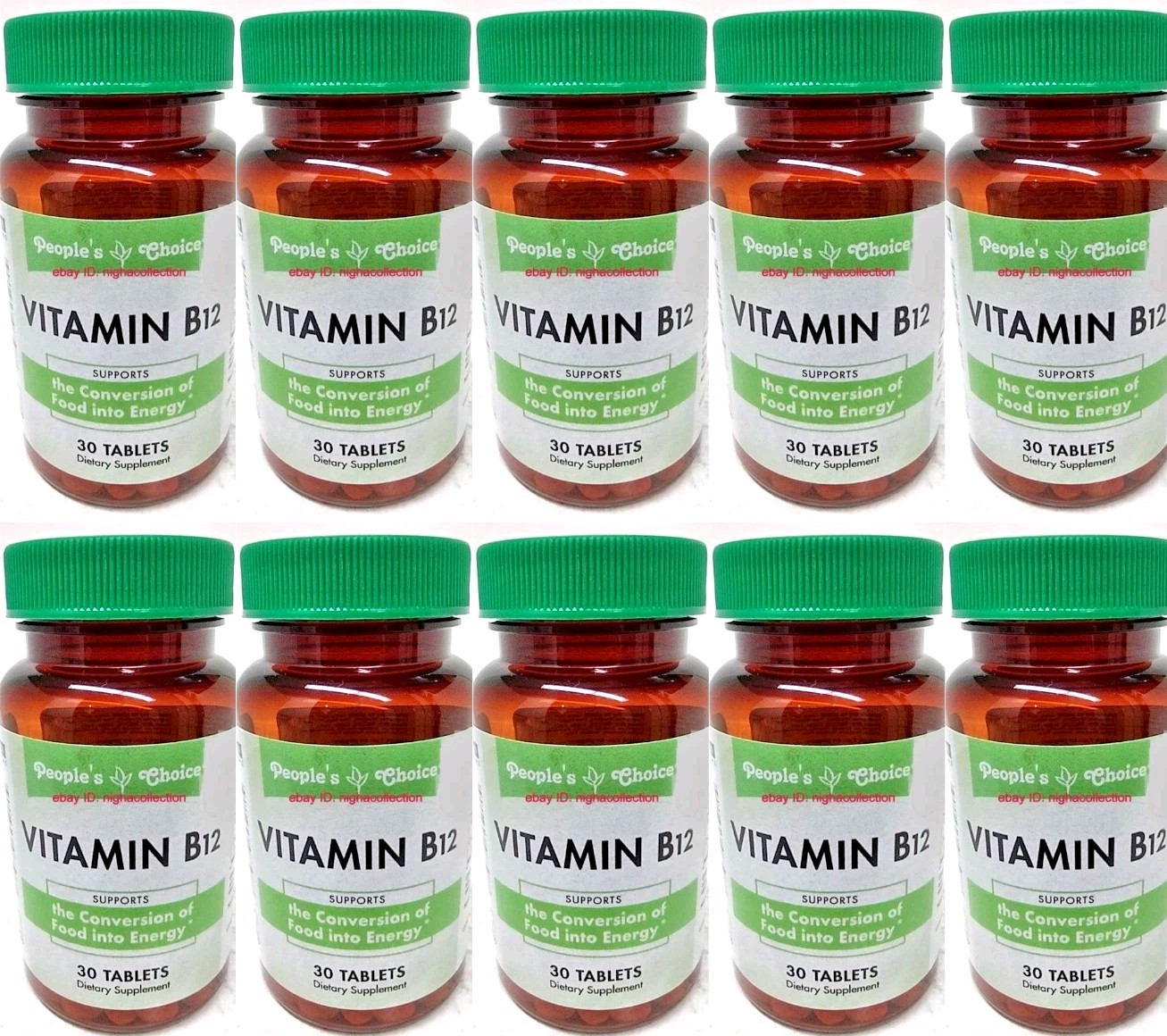( Lot 10 Bottles ) P.Choice Vitamin B12 ( 30-Tablets/Bottle=TOTAL 300-Tablet )