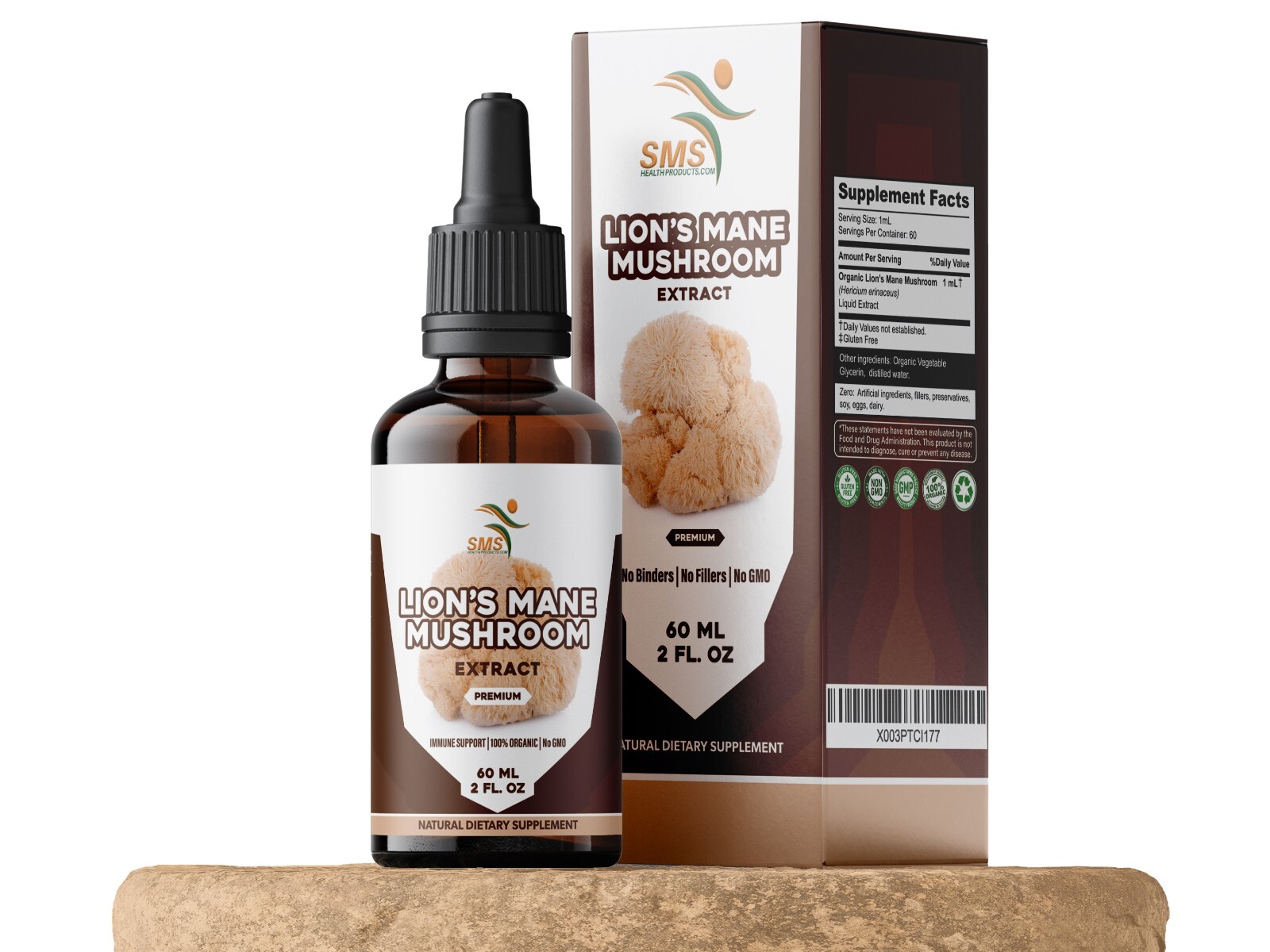 Lions Mane Mushroom Extract Organic Non GMO Tincture Liquid Herbal Drops 2 Fl Oz