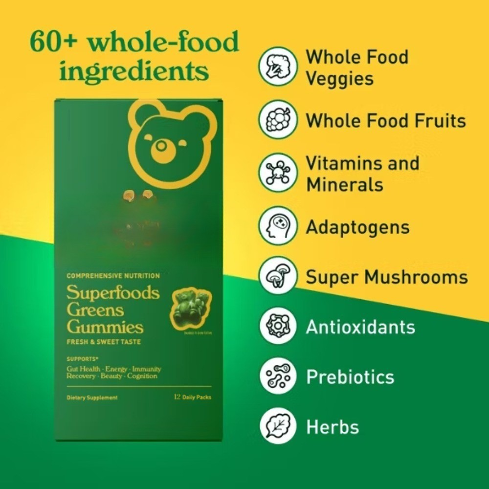 Adult Superfood Greens Gummies, Low Sugar, 12ct