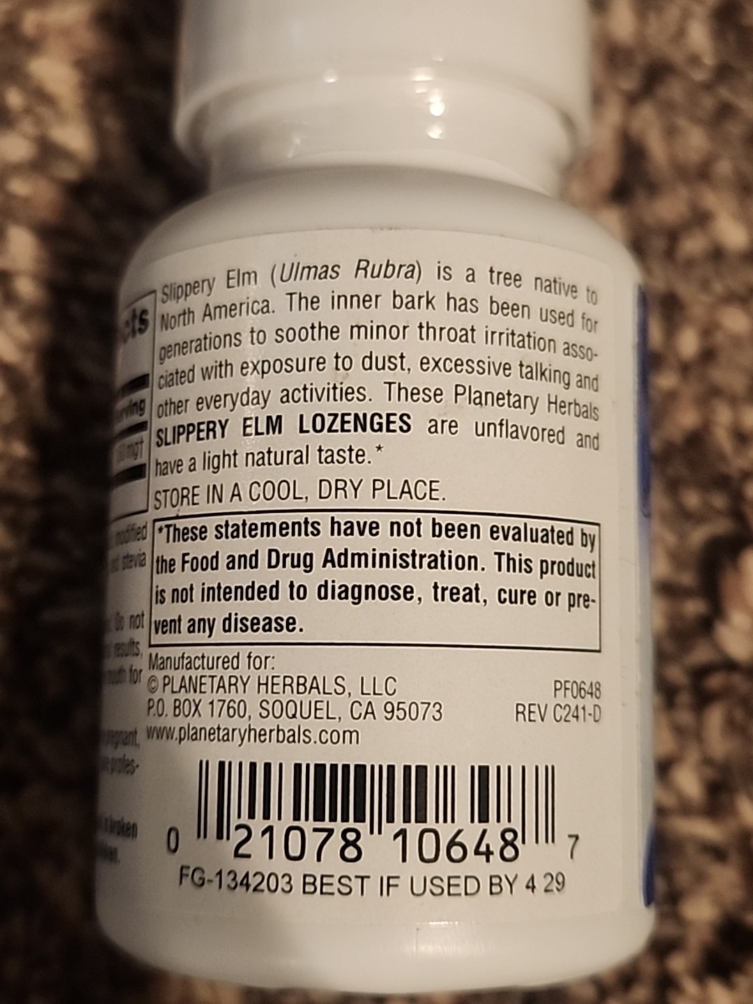 Planetary Herbals Slippery Elm Lozenges 24 Herbal Throat Support 150 mg