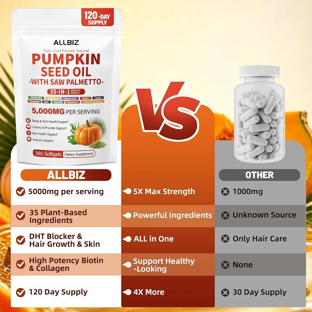 ALLBIZ Pumpkin Seed Oil Saw Palmetto 5000mg Hair Prostate 120 Day Supply