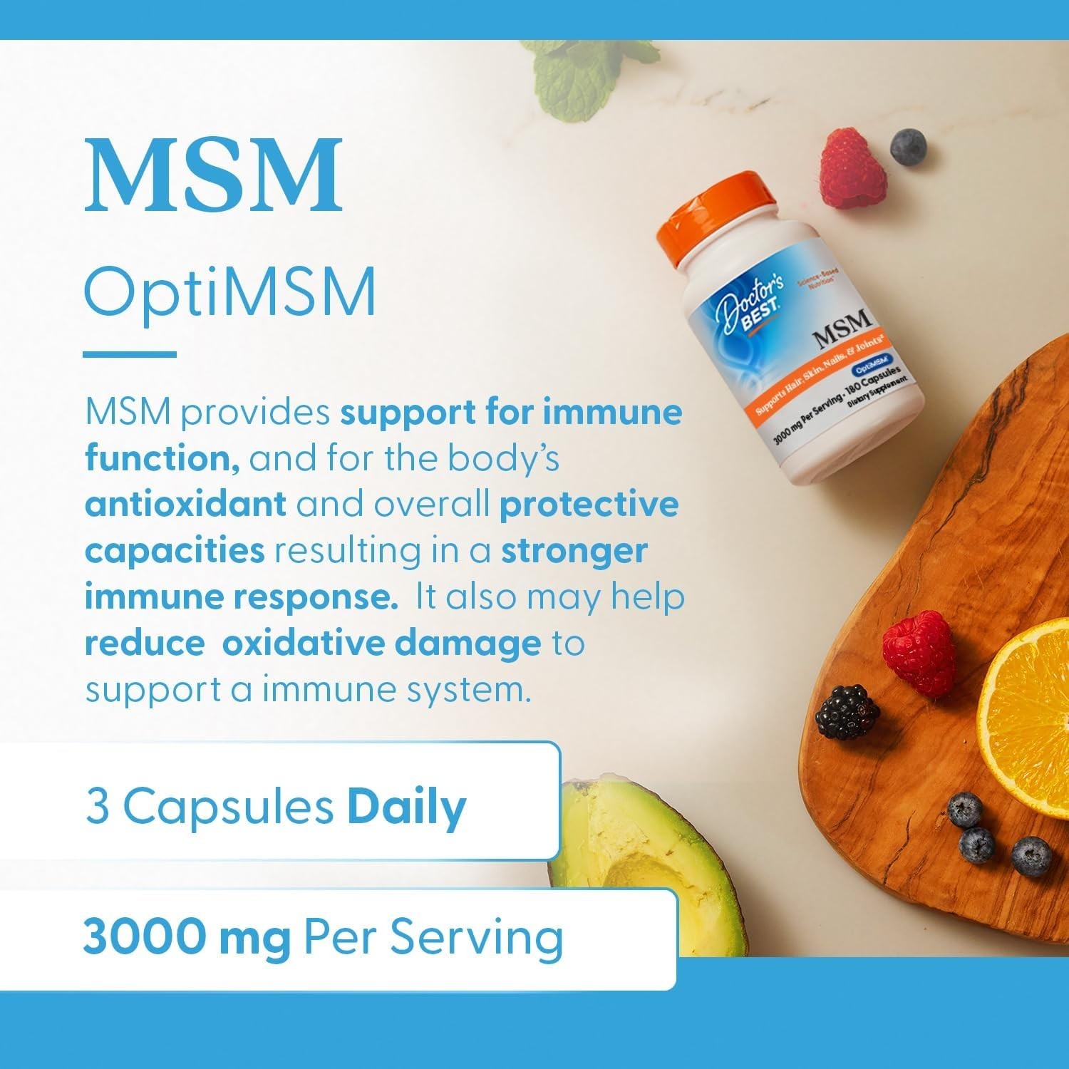 MSM with OptiMSM – 3000mg Capsules Supporting Beauty & Joint Health – 180 Count