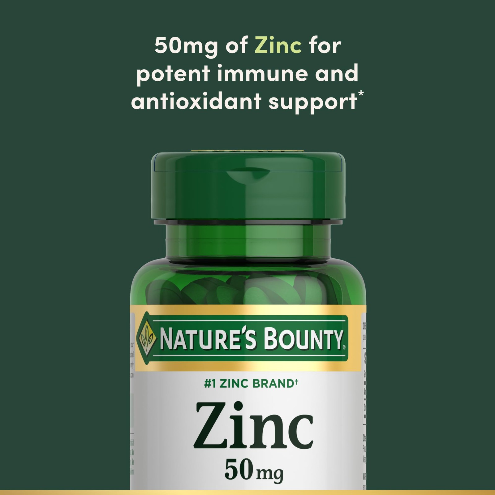 Nature’s Bounty, Zinc 50mg, Immune System Skin 100 Count (Pack of 1), White
