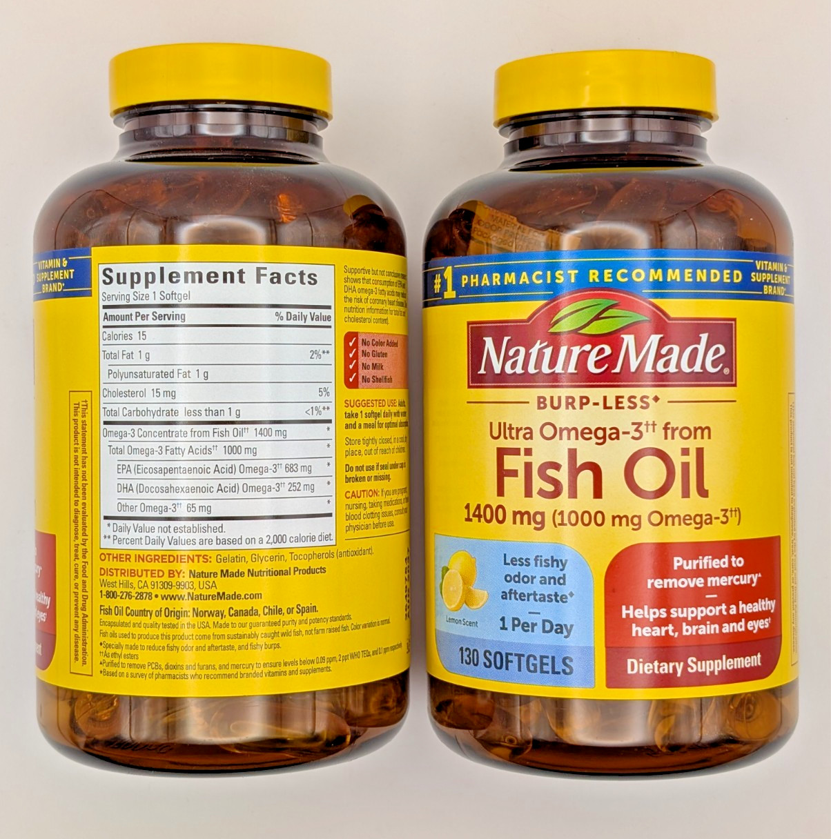 Nature Made Burp Less Ultra Omega 3 Fish Oil 1400 mg Softgels, 2 PACK 07/2027