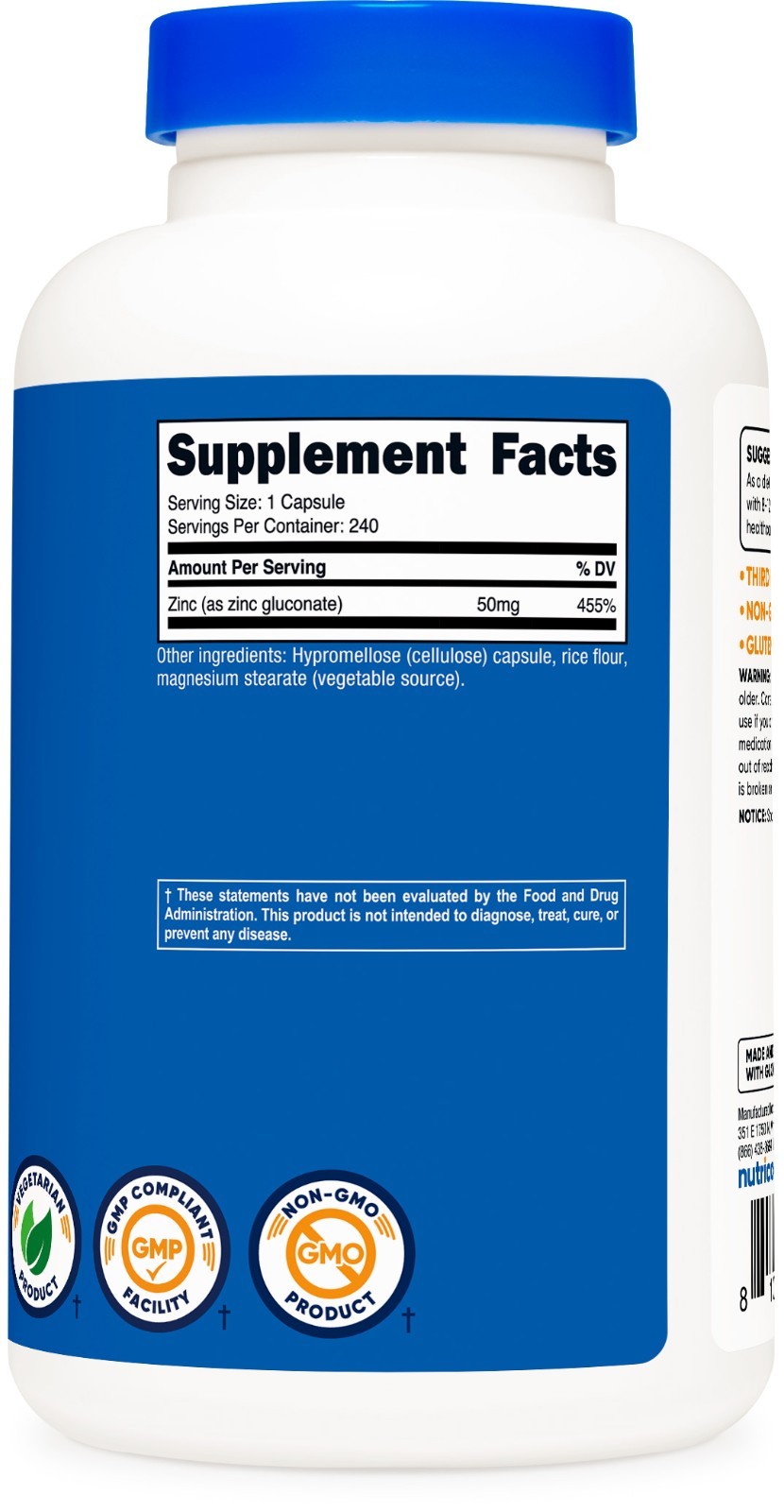 Nutricost Zinc Gluconate 240 Vegetarian Capsules (50mg), Gluten Free and Non-GMO