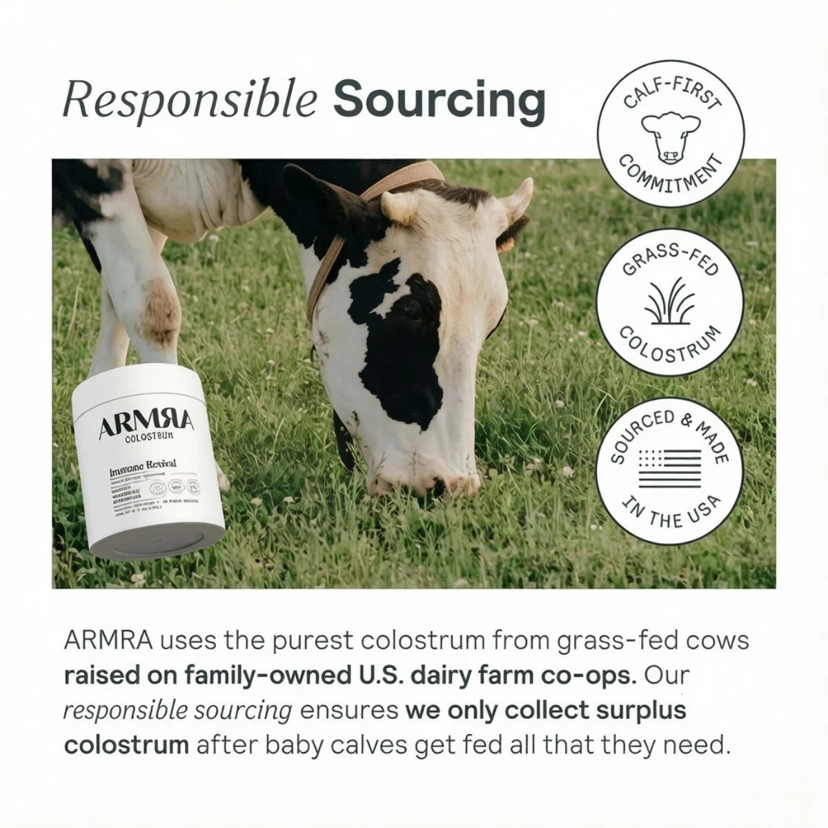 ARMRA Grass Fed Bovine Colostrum Powder Gut Immune Hair Skin Support 120 Serv