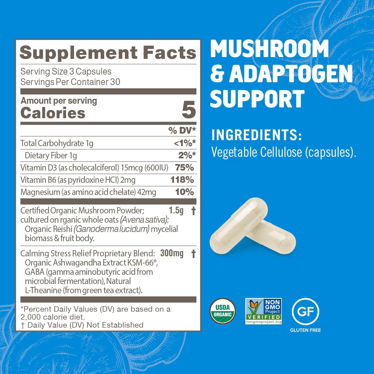 OM MUSHROOM SUPERFOOD Relax Mushroom Capsules, 90 Count, 30 Days EXP 8/2026