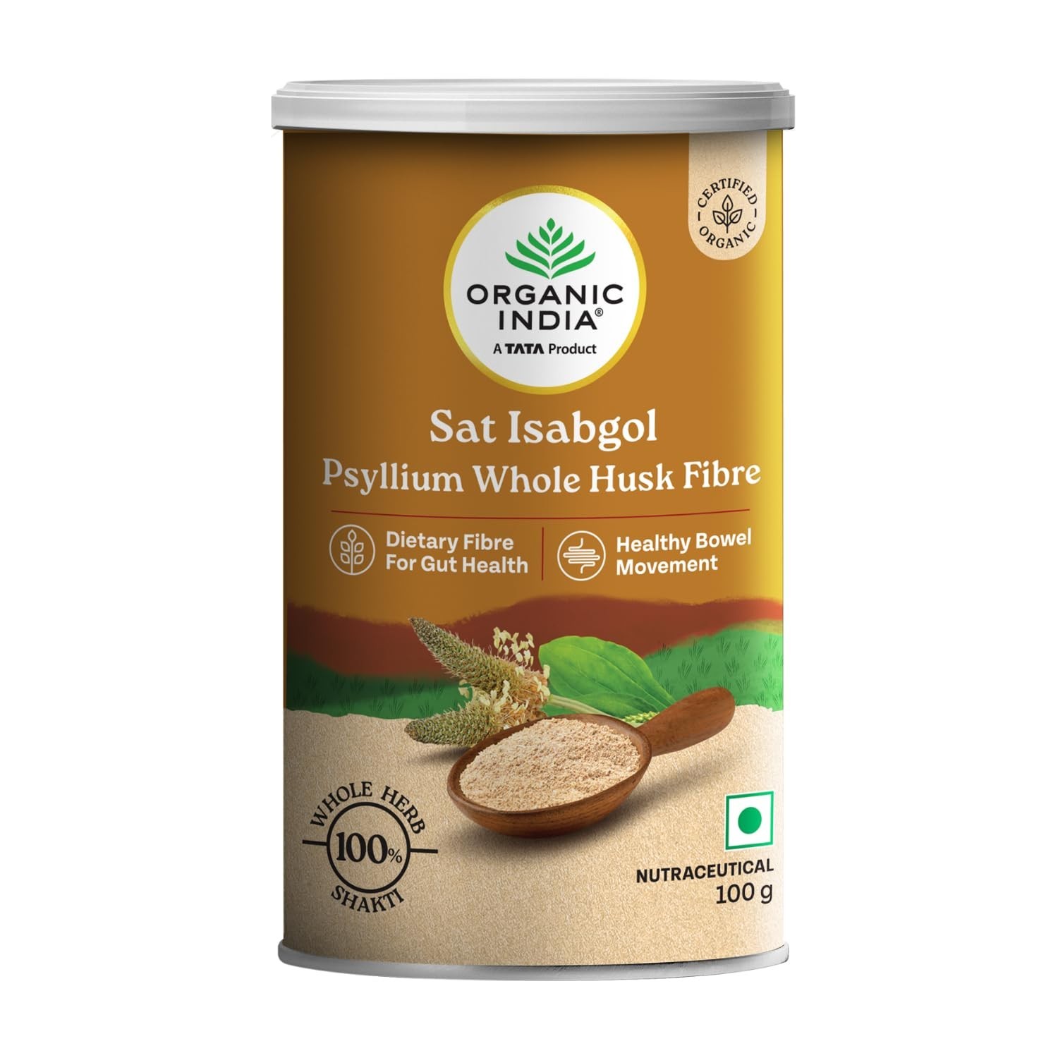 Organic India Psyllium whole husk 100 gm powder (Pack of 1) Free Ship