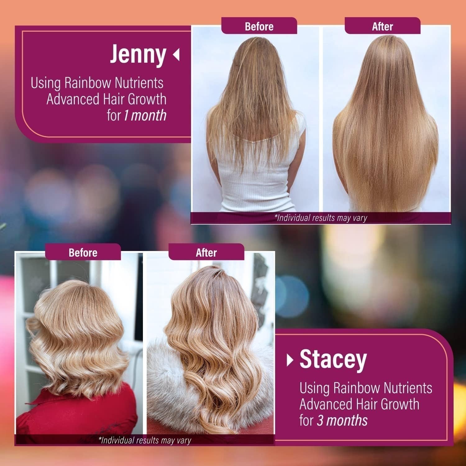 Rainbow Nutrients Hair Growth Vitamins w/ Biotin 10,000mcg &Collagen 120Capsules