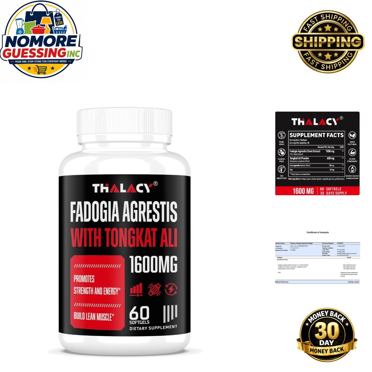 Natural Muscle Energy Booster: 1600mg Fadogia Agrestis, 60 Gluten-Free Softgels