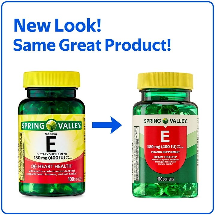 Spring Valley Vitamin E 180mg Softgels Heart Health 100 Count