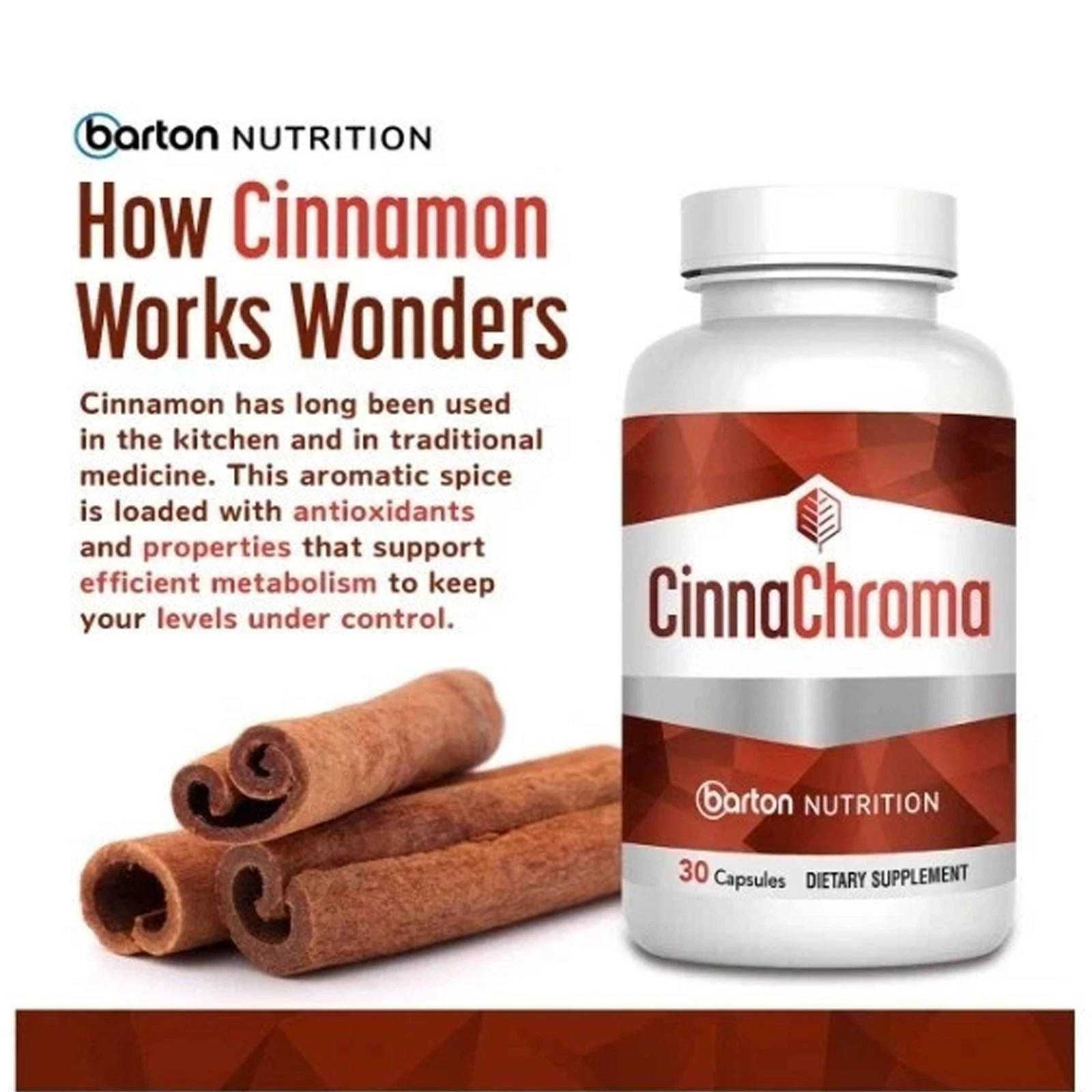 Pack 3 Barton Nutrition CinnaChroma Advanced Blood Sugar Support 30 Caps