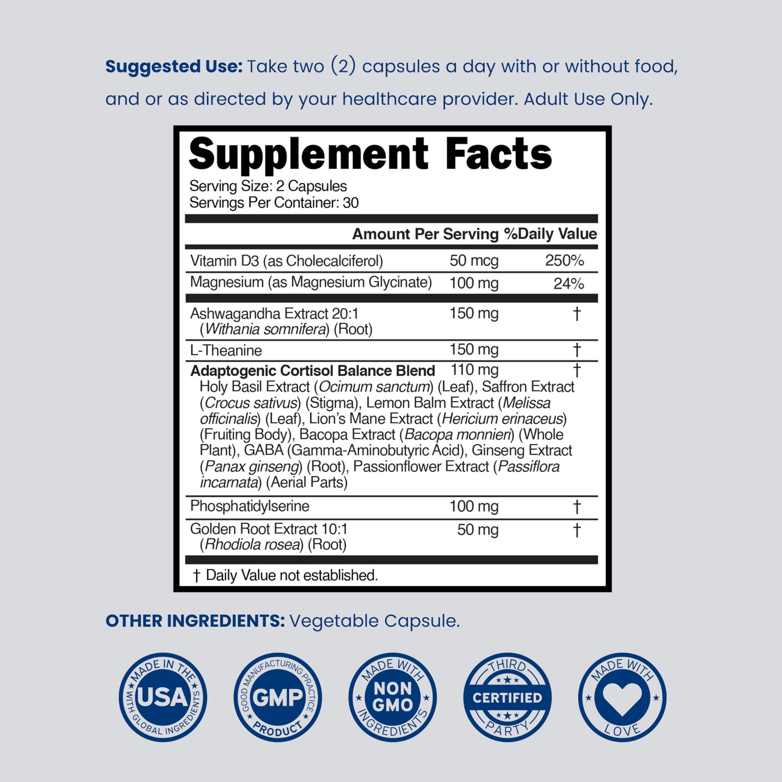 Cortisol Supplements for Women & Men with 14 in1 Blend 60 Count (Pack of 1)