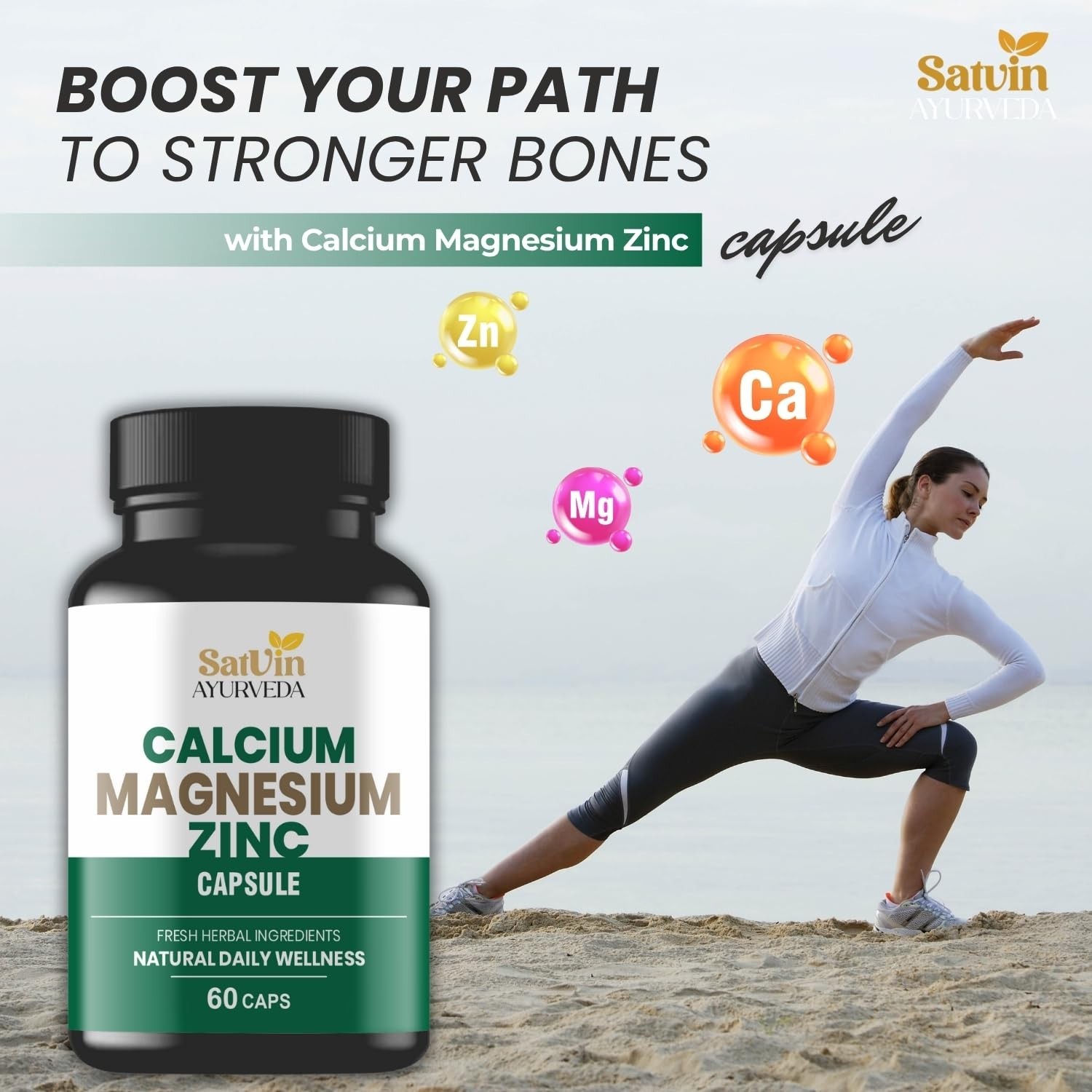 SAT.VIN AYURVEDA Calcium Magnesium Zinc 300 Veg Caps