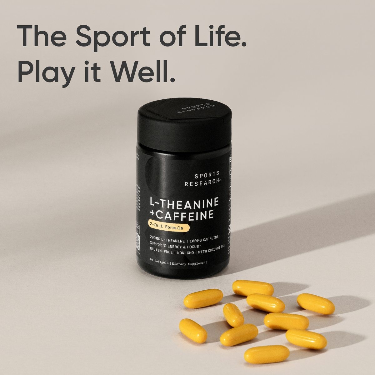 L-Theanine Supplement with Caffeine & Coconut MCT Oil – 60 Liquid Softgels