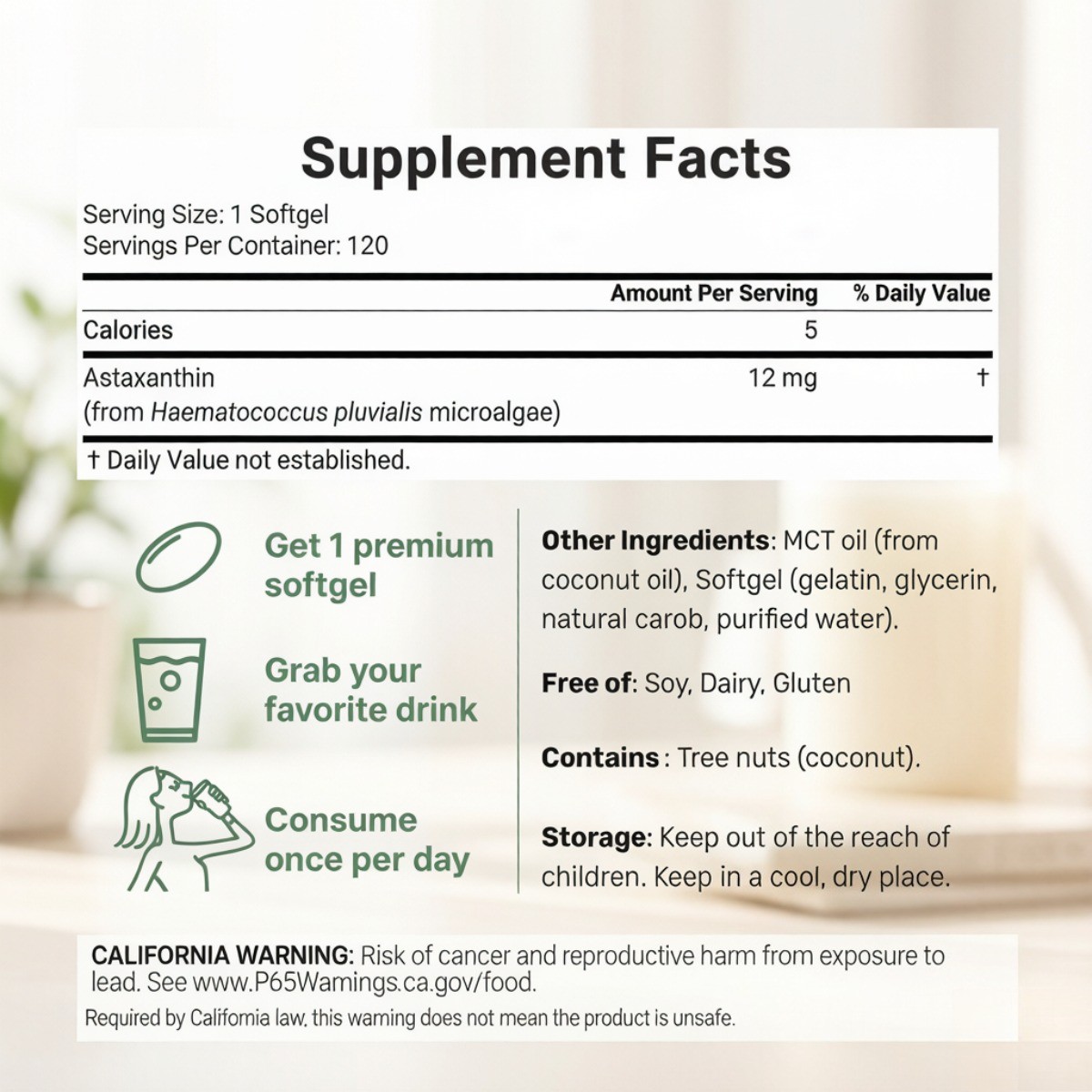 Micro Ingredients Astaxanthin 12mg – 120 Softgels, Natural, Easy to Swallow