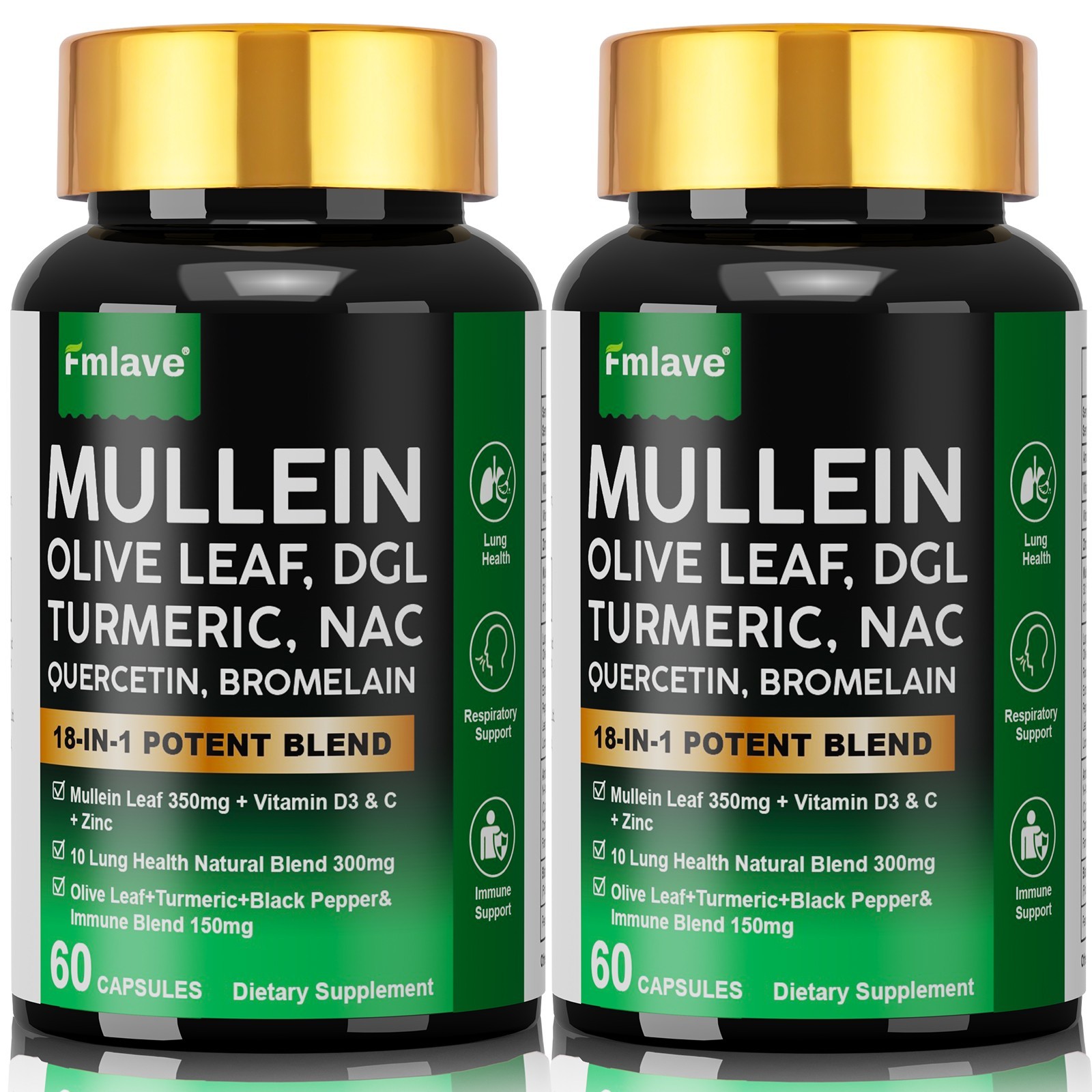 Mullein Leaf Capsules for Lung Cleanse and Detox, Respiratory Health Herbal 60ct