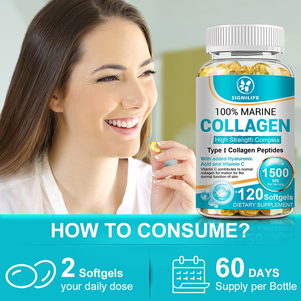 Marine Collagen Capsules 1300mg Hyaluronic Acid,Vitamin C,Skin Health Supplement