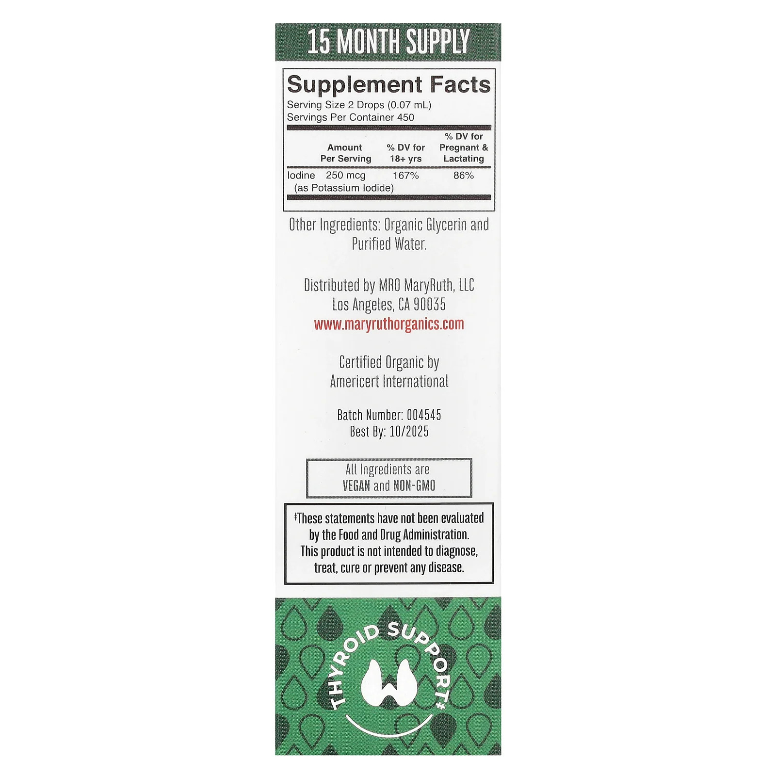 2 X MaryRuth’s, Organic Iodine Liquid Drops, Unflavored, 250 mcg, 1 fl oz (30 m