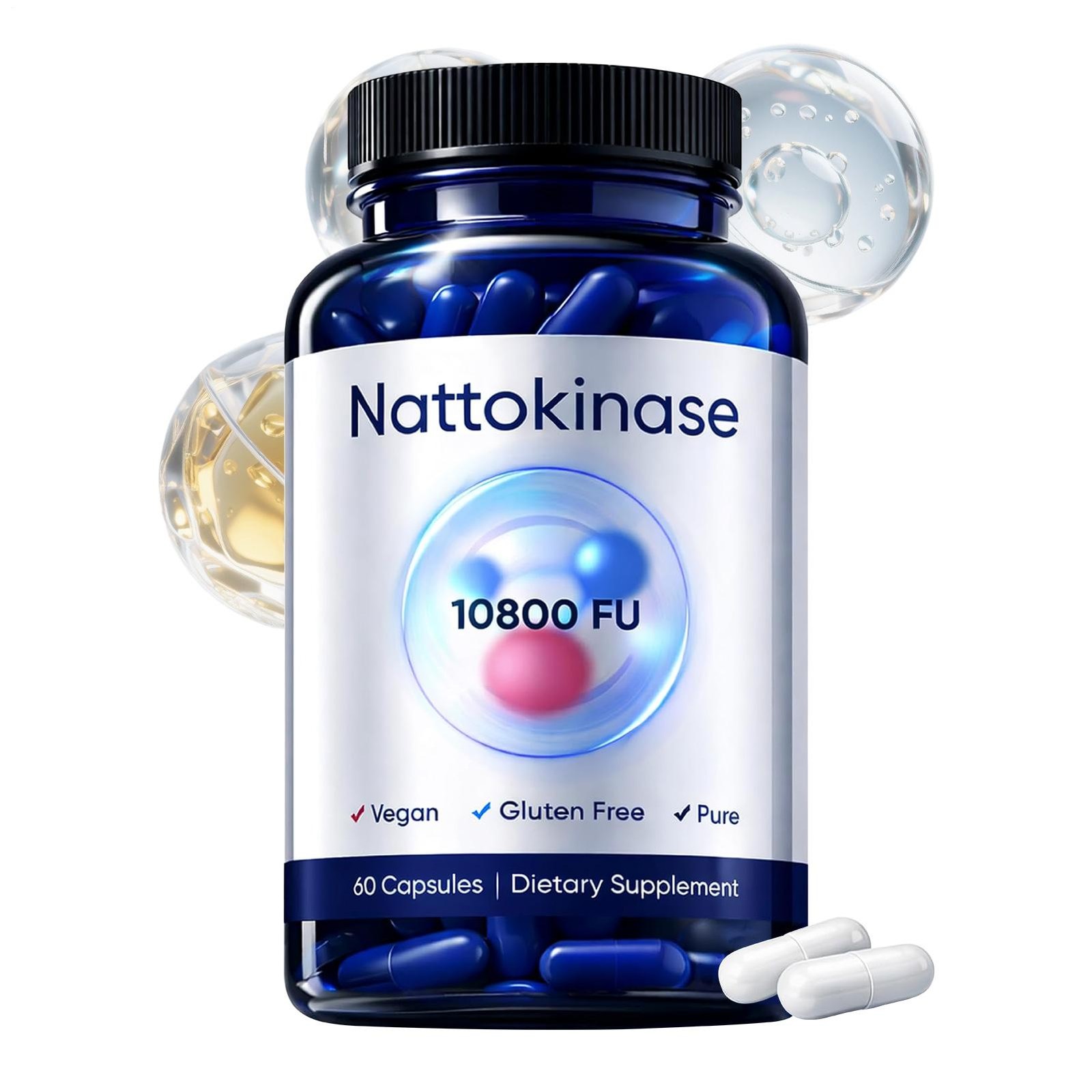 Nattokinase 10800 FU Organic Vegan Dietary Supplement 60 Capsules