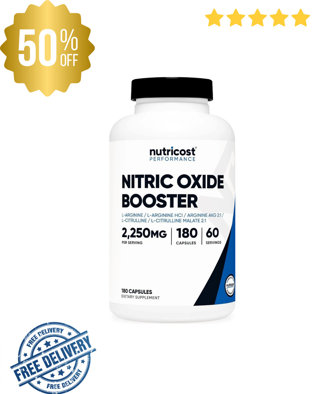 Nutricost Nitric Oxide Booster 2250mg, 180 Capsules – 750mg – 60 Servings