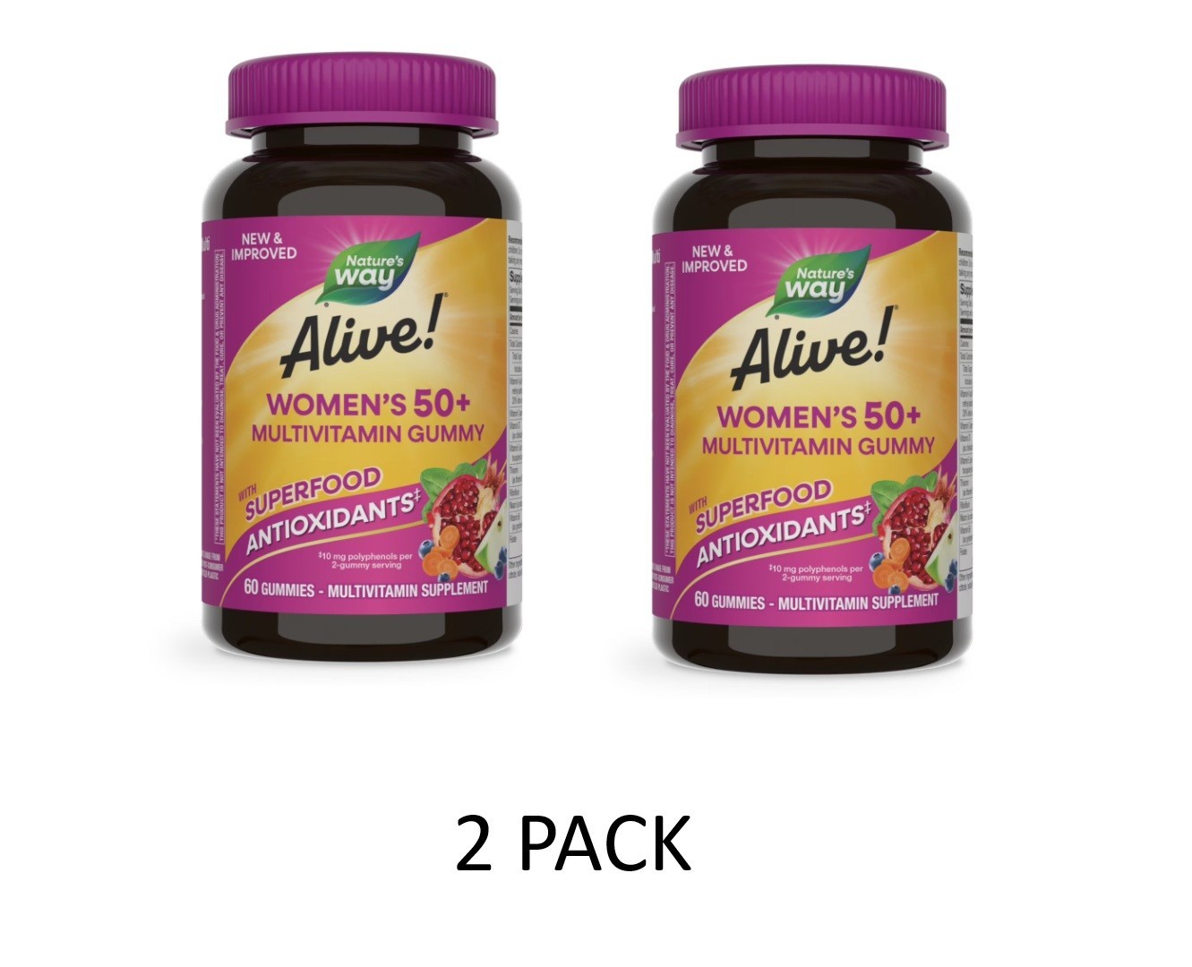 2 PACK Nature’S Way Alive! Women’S 50+ Gummy Multivitamins,Essential Vitamins