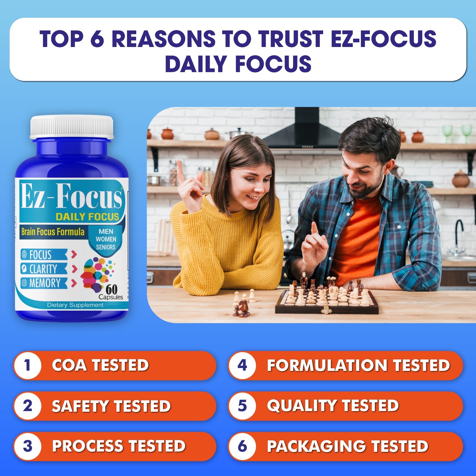 Adult Vitamin Brain Boost Nootropics for Focus Memory Clarity Sharp Mind 60Caps