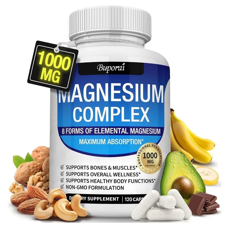 Magnesium complex supplement: 1000mg of 8-element magnesium, 180 capsules