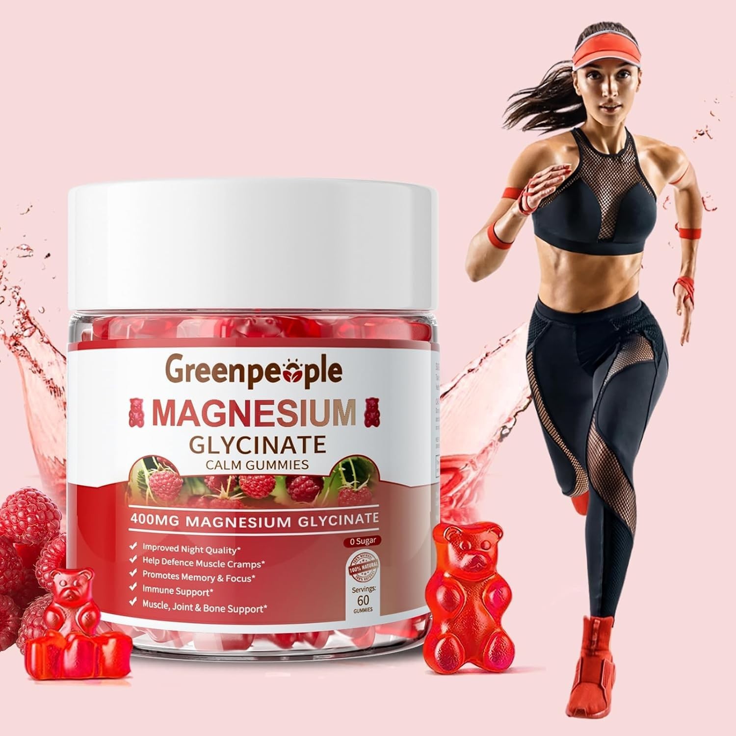 Magnesium Glycinate Gummies 400mg Sugar Free Raspberry