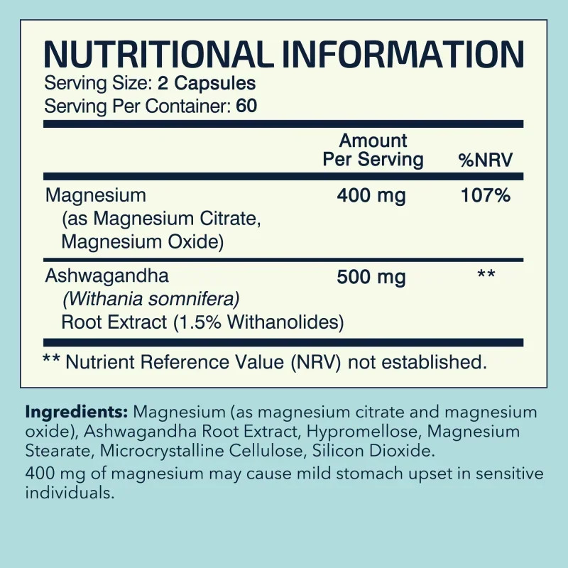 Magnesium + Ashwagandha 120pcs,Sleep,Relieves Muscle Tension,Soreness and Cramps