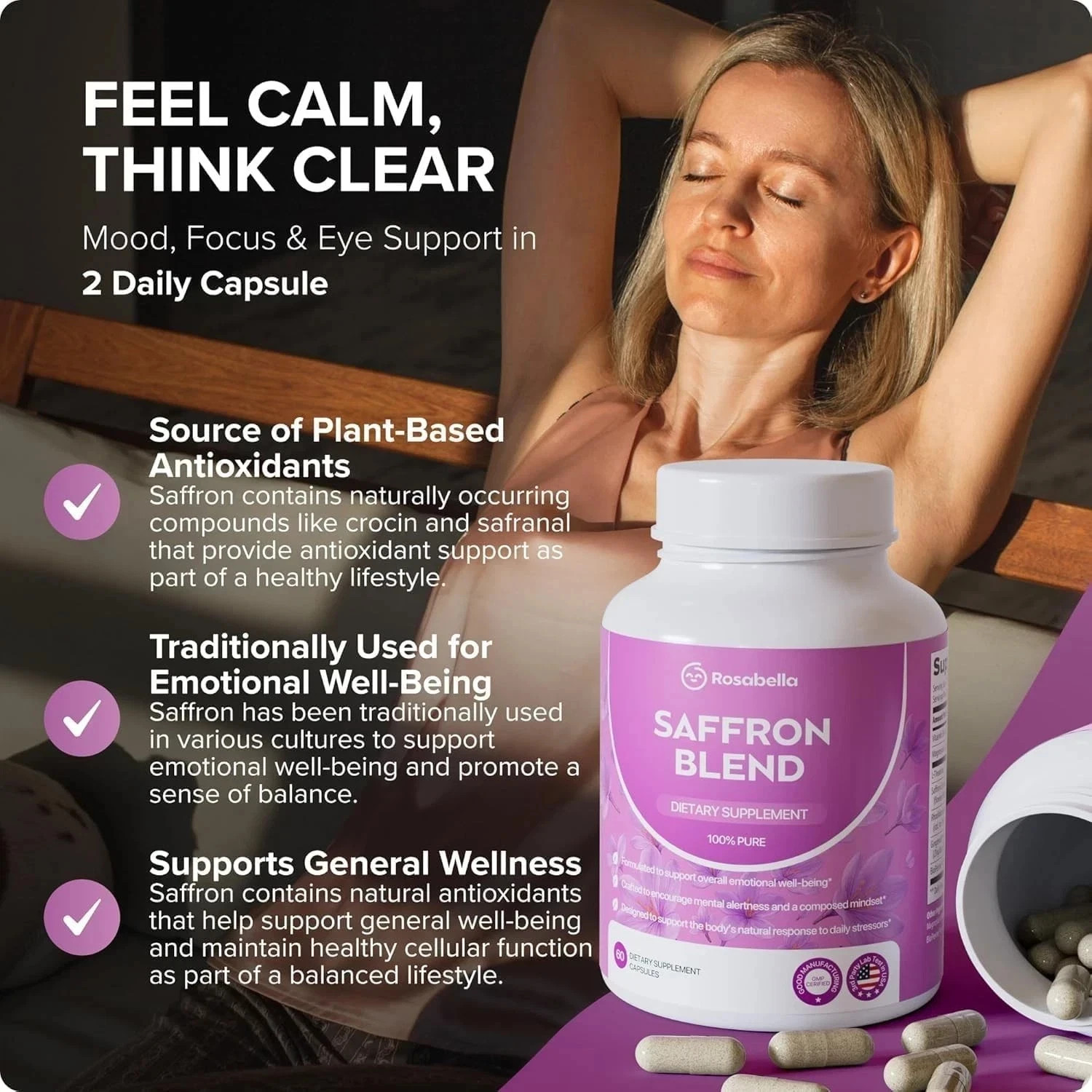 3 PACK Rosabella Saffron Blend – Mood & Focus, Non-GMO..
