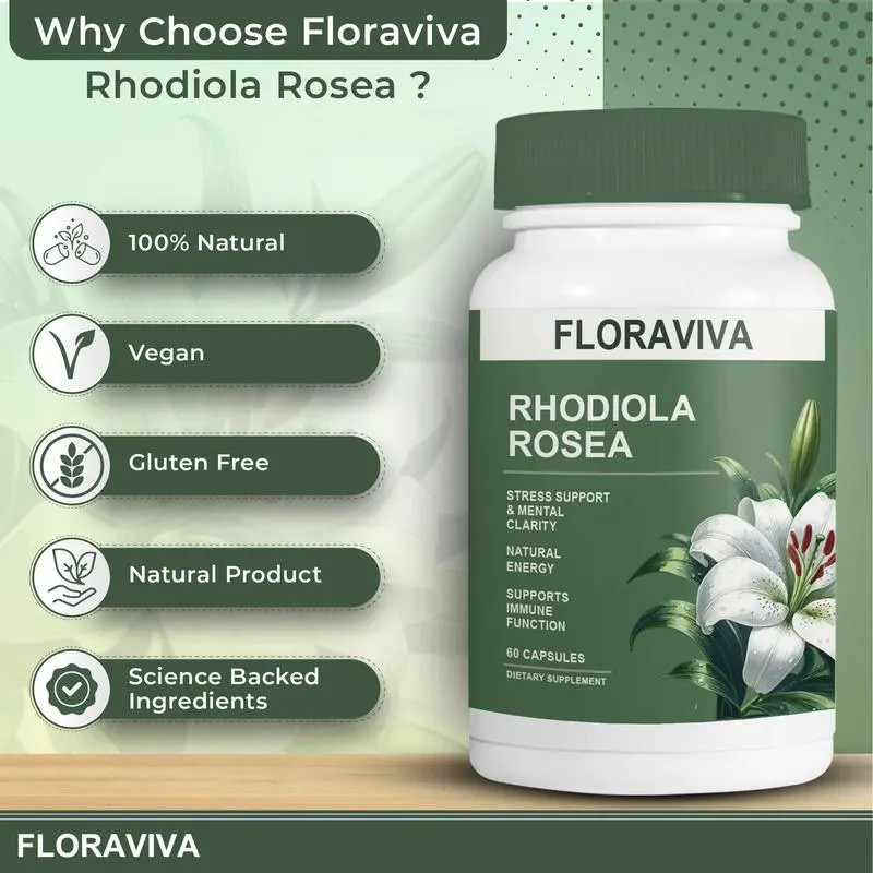 Floraviva Rhodiola Rosea Capsules for Stress Relief & Energy,Non-GMO