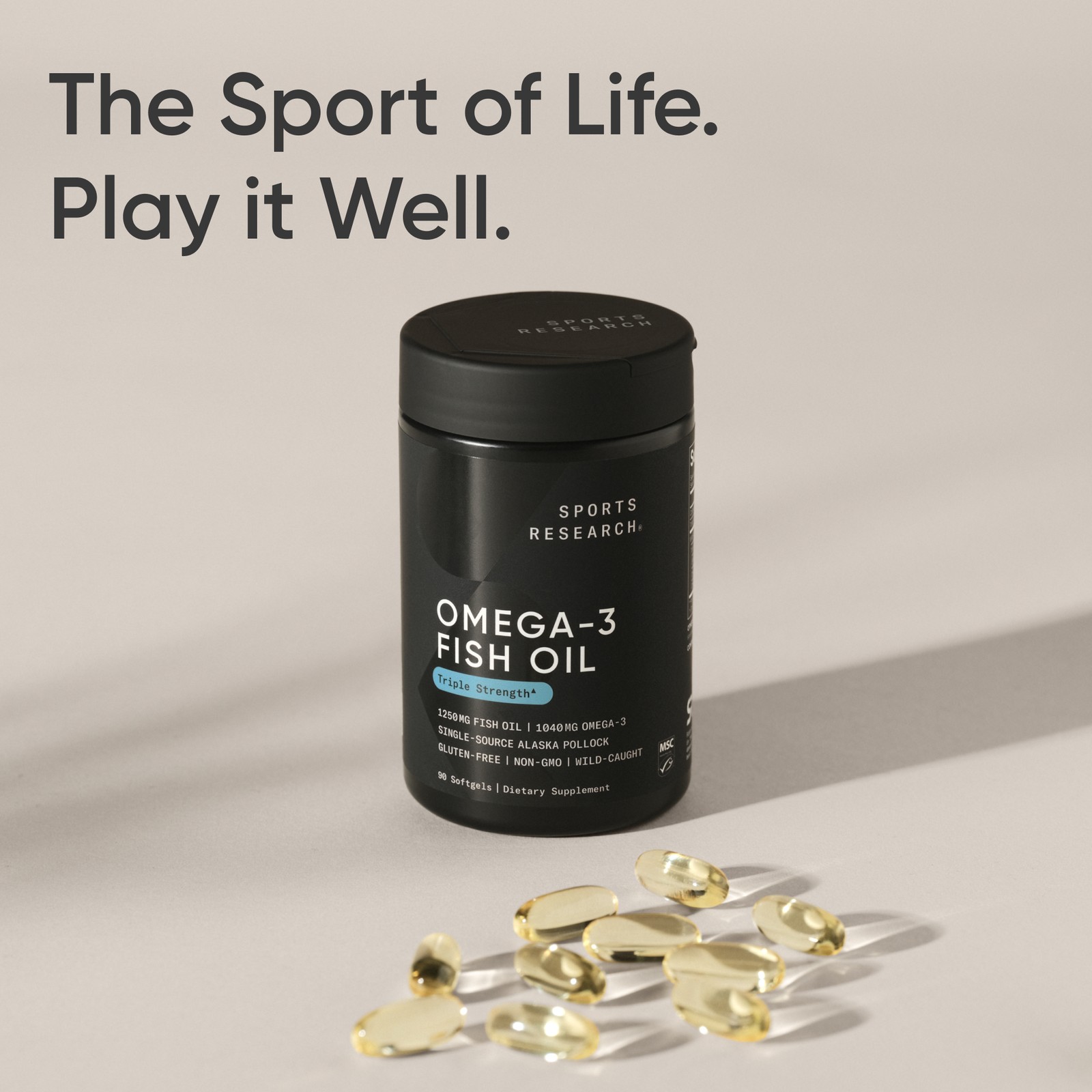 Triple Strength Omega 3 Fish Oil Burpless Supplement EPA DHA Fatty Acids 90 ct