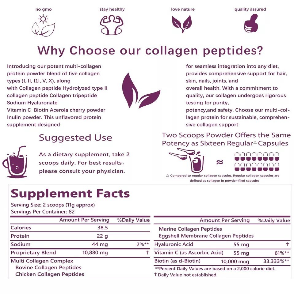 Multi Collagen Peptides Powder-Hydrolyzed Protein Peptides (Type l,l,ll,v,X) US