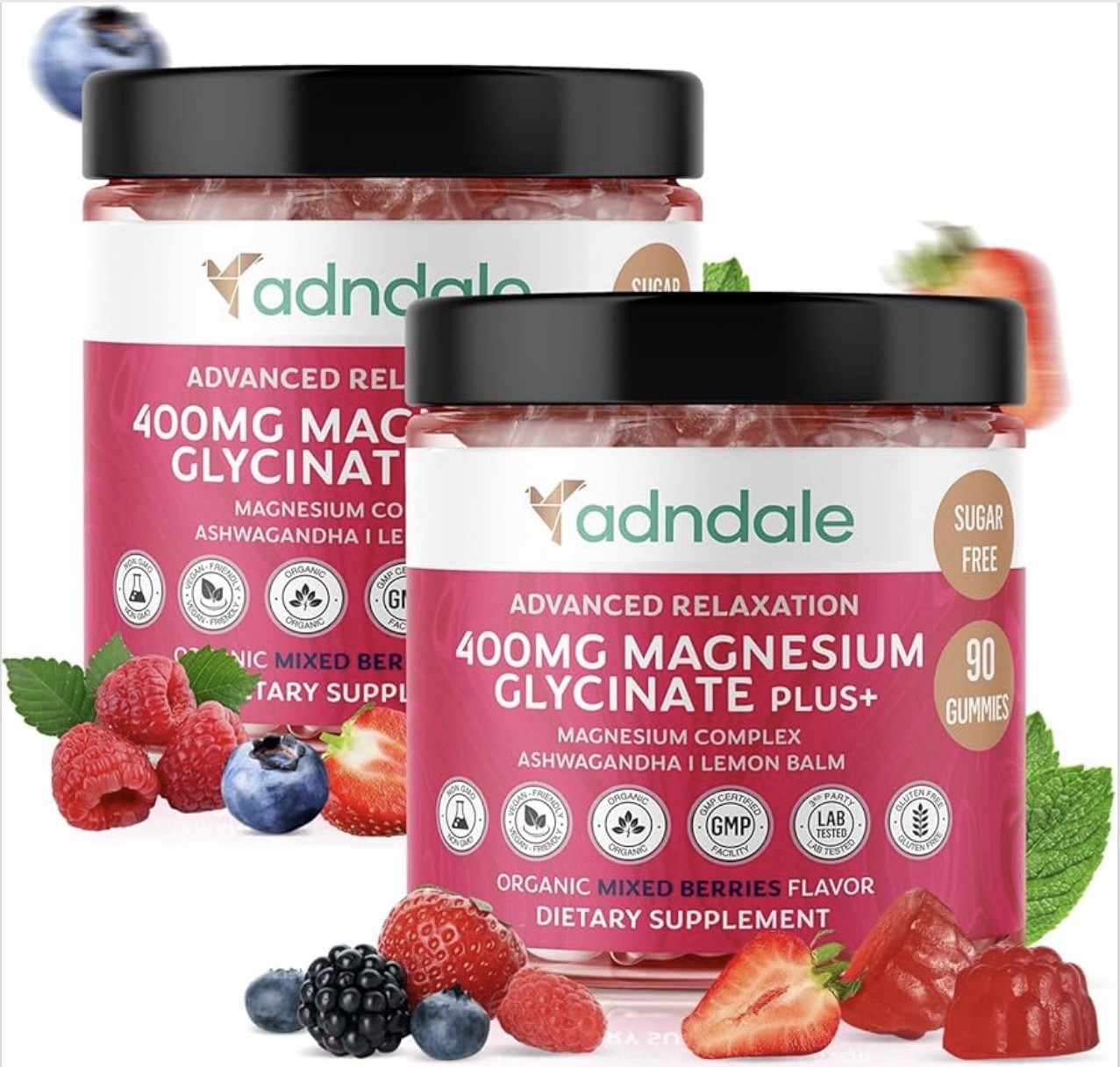 Adndale Magnesium Glycinate Gummies 400mg With Ashwagandha Sugar Free 180 Ct